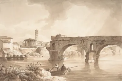 A View Of The Tiber From The North Bank With The Temple Of Vesta The Campanile Of S Maria In Cosmedin And The Ponte Rotto