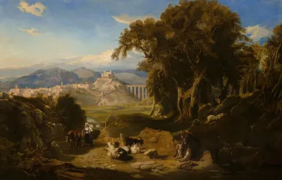 A View Of The Umbrian Campagna With Spoleto In The Distance And A Goatherd And His Flock In The Foreground