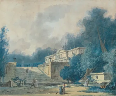 A Villa Set In A Park With Figures In The Foreground