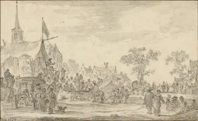 A Village Festival With Musicians Playing Outside A Tent