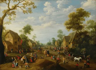 A Village Kermesse With Numerous Peasants Feasting