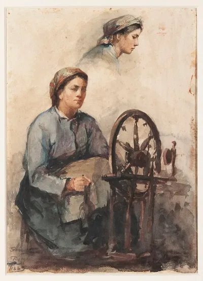 A Village Woman At The Spinning Wheel