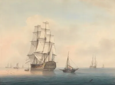 A Warship Preparing To Leave The Anchorage