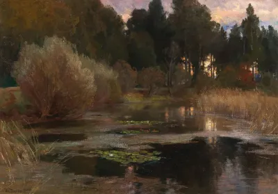 A Water Lily Pond At Dusk