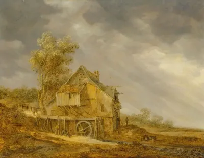 A Water Mill With Figures In A Landscape