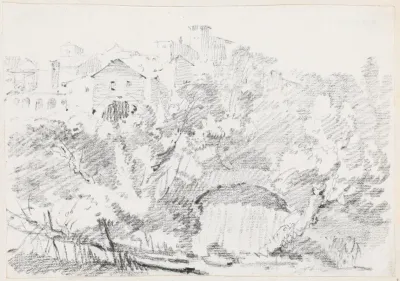 A Waterfall Near A Hilltown In Italy