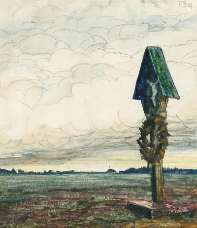 A Wayside Cross Under Storm Clouds