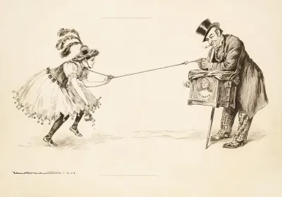 A Wealthy Man Leans On A Box With A Picture Of A Gagged Woman Representing The Press