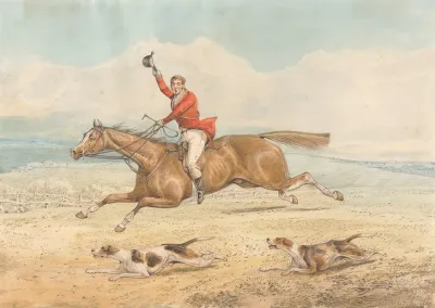 A Whipper In And A Couple Of Hounds Running Hard In Open Country