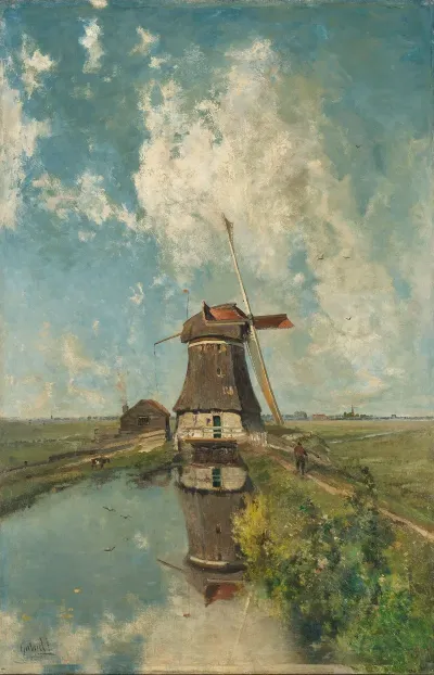 A Windmill On A Polder Waterway Known As In The Month Of July