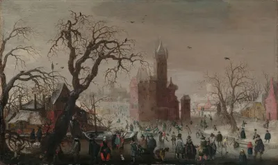 A Winter Landscape With Ice Skaters And An Imaginary Castle