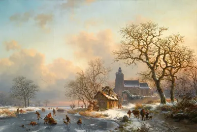 A Winter Landscape With Skaters On A Frozen River