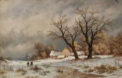 A Winter Landscape With Wood Collectors Before A Small Village