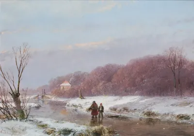 A Winter Landscape With Wood Gatherers On The Ice