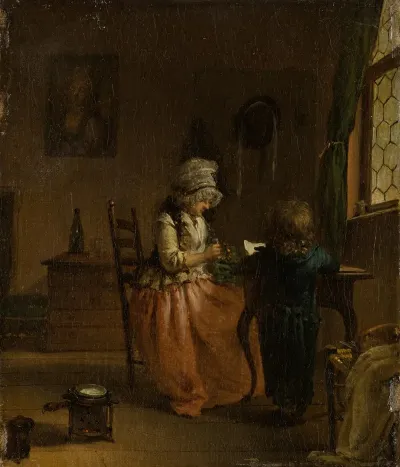 A Woman And A Boy At A Table