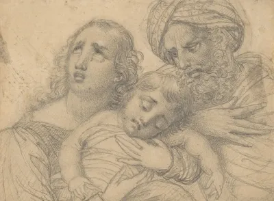 A Woman And A Turbaned Man In Despair With A Young Child