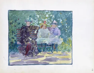 A Woman And Two Girls Sitting In The Park