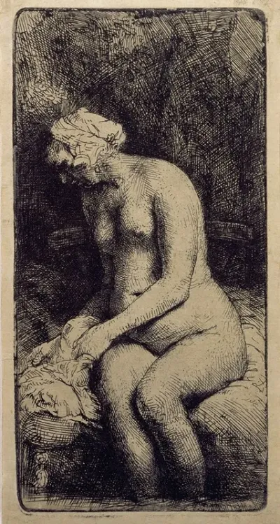 A Woman Bathing Her Feet At A Brook