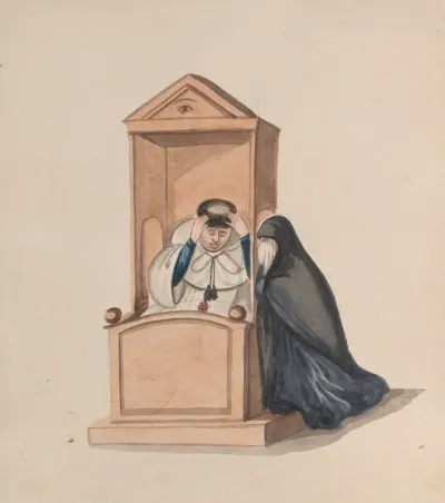 A Woman Confessing To A Priest
