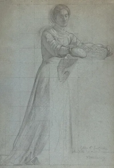 A Woman Distributing Bread From A Basket
