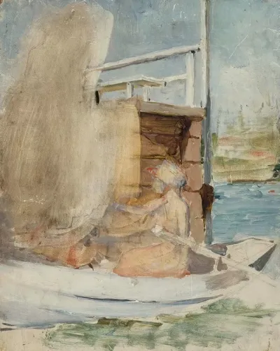 A Woman In A Boat At The Pier