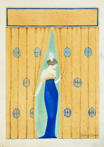 A Woman In A Fancy Dress Comes Through Curtains