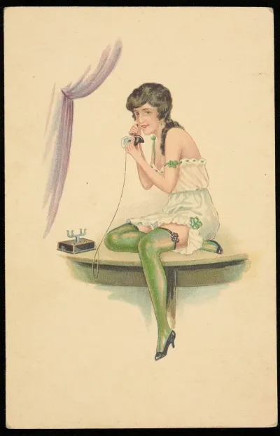 A Woman In A Negligee Talks On The Phone