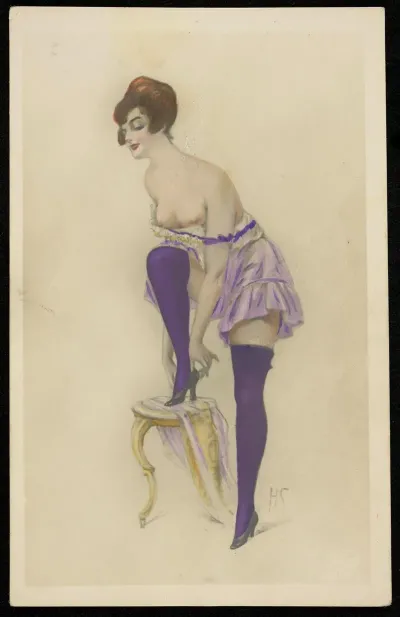 A Woman In A Negligee With A Stool