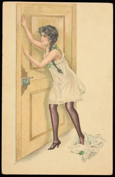 A Woman In A Negligee With The Door Closed