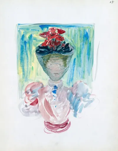 A Woman In A Veiled Hat Decorated With Poppies