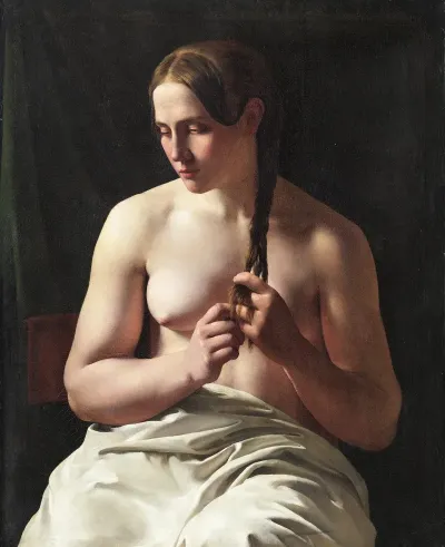 A Woman Pleating Her Hair