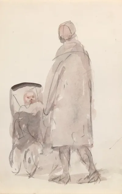 A Woman Pushing A Child In A Pram