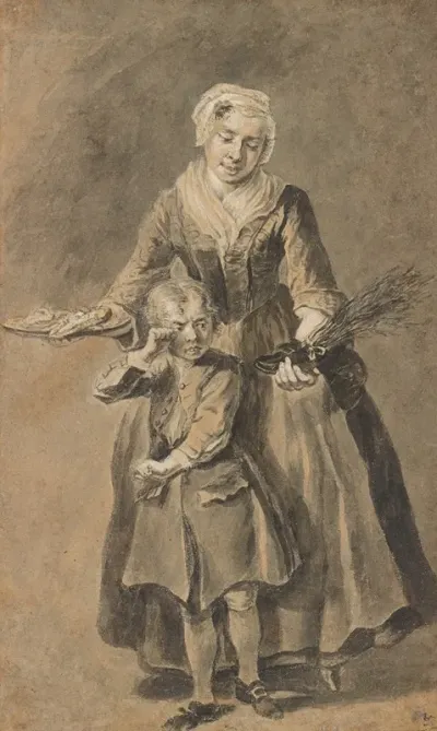 A Woman Showing A Weeping Boy His Shoe Of Switches