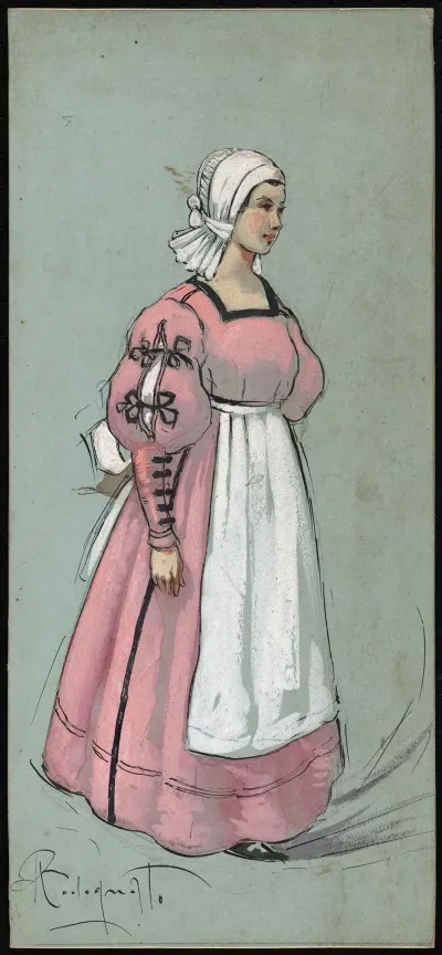 A Woman Standing In A Pink Floor Length Dress In Three Quarter Profile