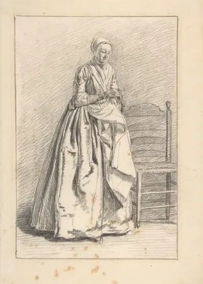 A Woman Standing Next To A Chair