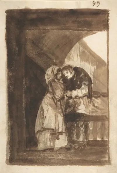 A Woman Talking To A Priest In A Covered Archway