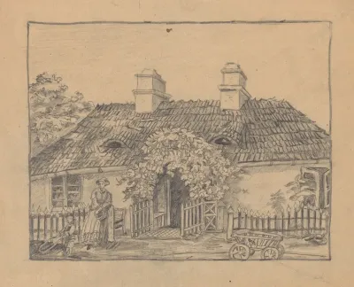 A Woman With Child On The Background Of A Country House
