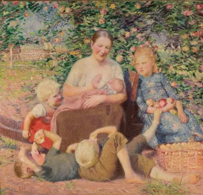 A Woman With Children Under An Apple Tree
