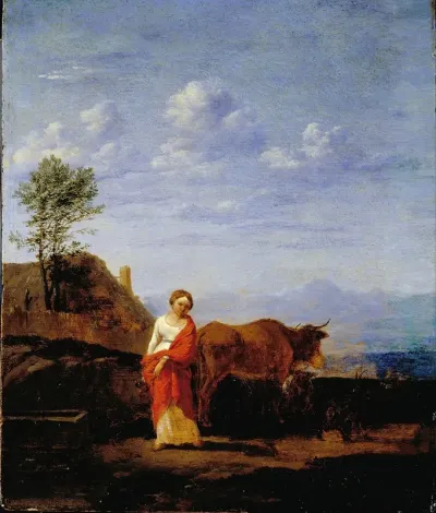 A Woman With Cows On A Road