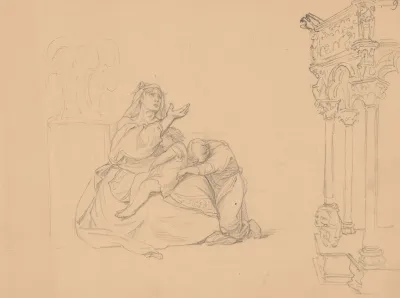 A Woman With Two Children With A Hand Extended In A Gesture Of Begging