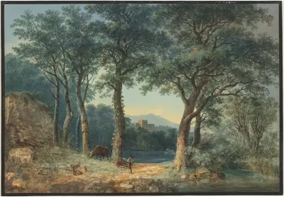 A Wooded Lakeside With An Italianate Villa