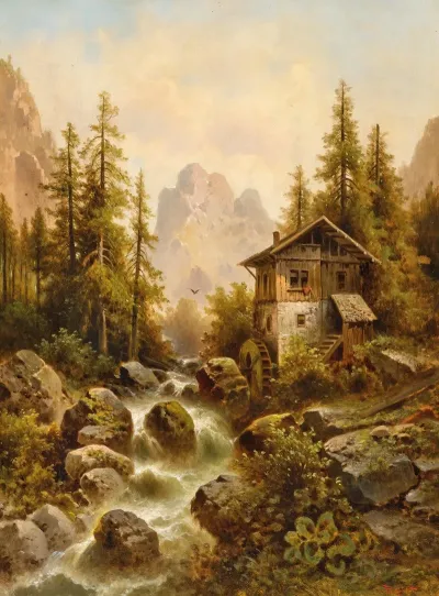 A Wooded Landscape With A Waterfall 2