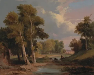 A Wooded River Landscape With Fishermen