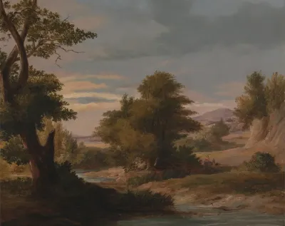 A Wooded River Landscape With Mother And Child