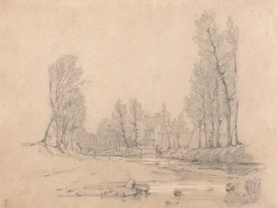 A Wooded Stream And A Farmhouse In Normandy
