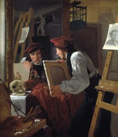 A Young Artist Ditlev Blunck Examining A Sketch In A Mirror 2