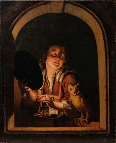 A Young Boy With A Owl