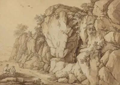 A Young Couple Seated Near A Massive Rock Formation