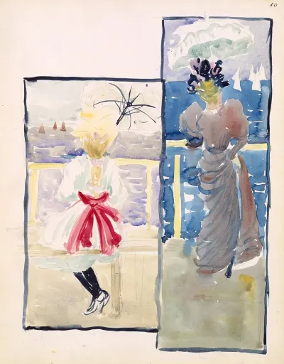 A Young Girl And A Woman Gazing Out To Sea