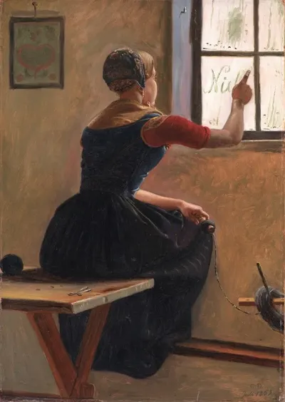 A Young Girl In Jutland Writing Her Beloveds Name On A Misty Window